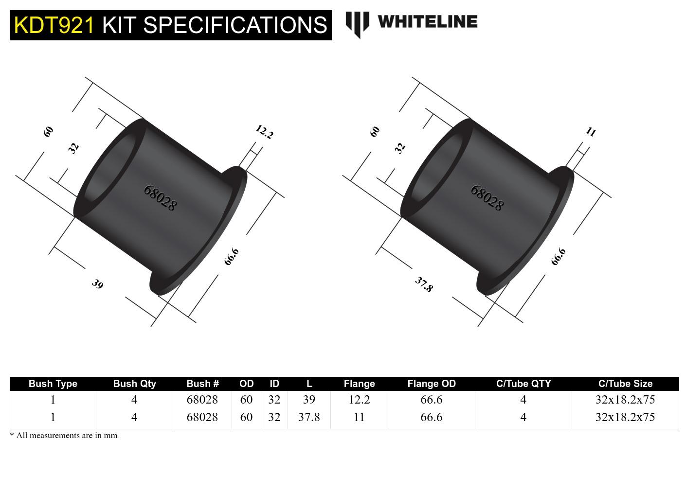 KDT921 bushings de montage de sous-châssis arrière - Subaru BRZ & Scion FRS 2012-2020