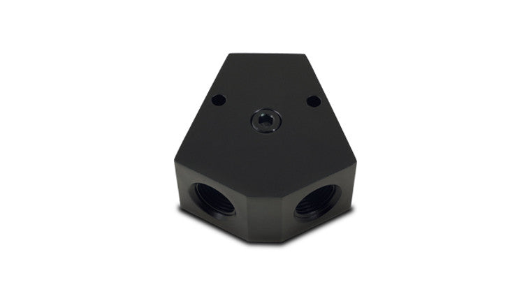 Adaptateur Y-Block avec port 1/8" NPT, taille unique : 1/2" NPT, taille double : 1/2" NPT.