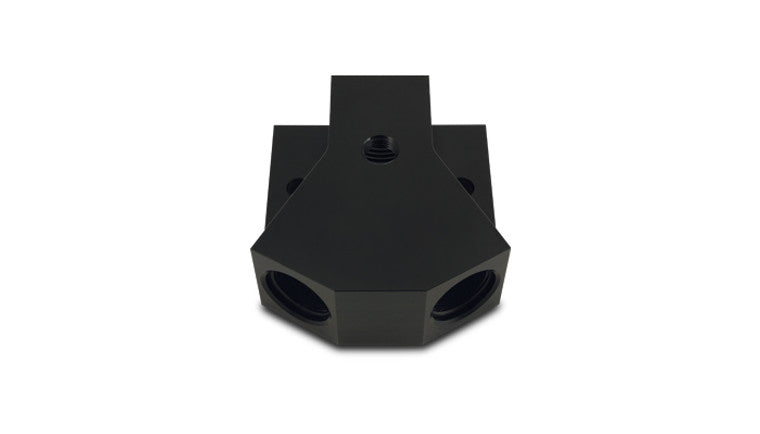 Adaptateur Y-Block avec port 1/8" NPT, taille unique : -10 ORB, taille double : -8 ORB.