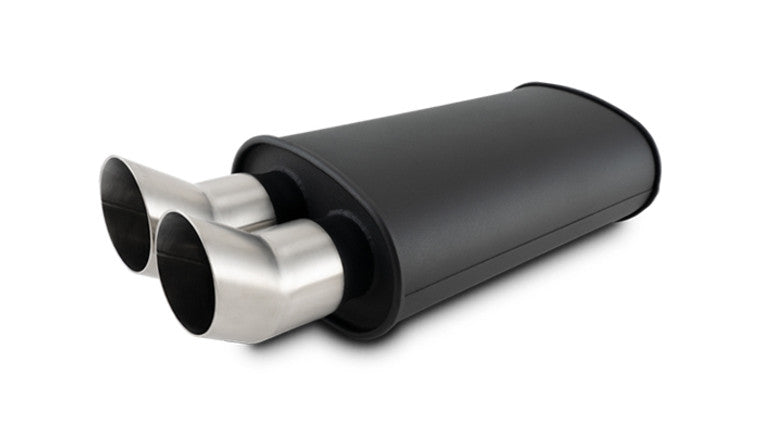 STREETPOWER FLAT BLACK Silencieux ovale avec embouts brossés en acier inoxydable 304SS; Diamètre d'entrée: 2,50" (63,5 mm) Diamètre de l'embout: 3,00" (76,2 mm)