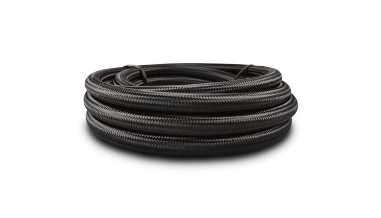 Rouleau de 2 pieds de tuyau flexible tressé en nylon noir ; Taille AN : -10 ; ID du tuyau : 0,56".
