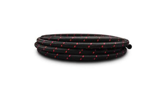 Rouleau de 10 pieds de tuyau flexible en nylon tressé noir et rouge ; Taille AN : -4 ; Diamètre intérieur du tuyau : 0,22 pouces ;