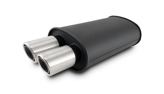 Silencieux ovale STREETPOWER FLAT BLACK avec double embout brossé en acier inoxydable 304 ; Diamètre d'entrée : 2,50" (63,5 mm) ; Diamètre de l'embout : 3,00" (76,2 mm)