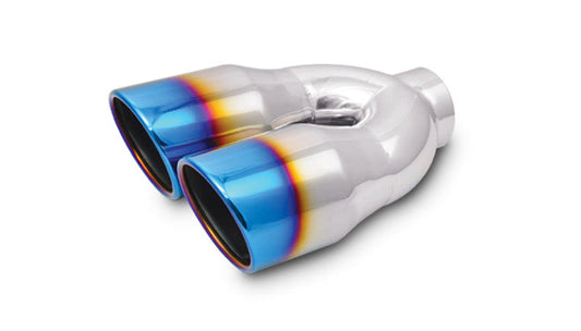 Double embouts ronds en acier inoxydable de 3,5 pouces avec finition bleue brûlée.