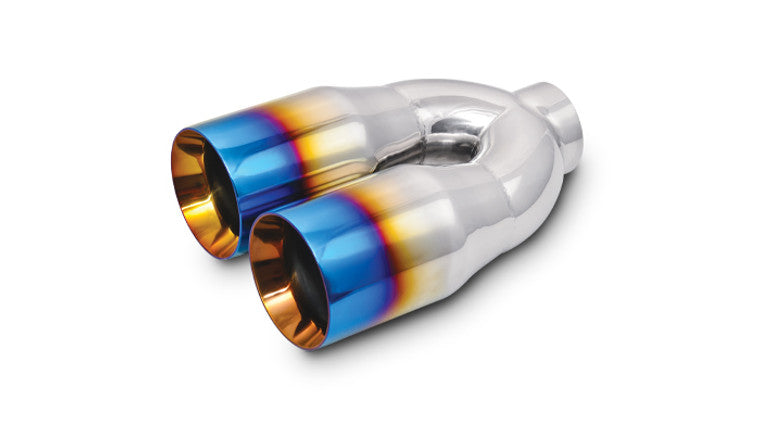 Double embouts ronds en acier inoxydable de 3,5 pouces avec finition bleue brûlée.